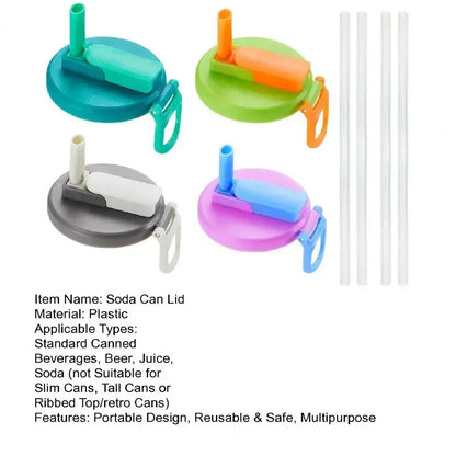 1pc Travel Soda Lid With Straw Reusable Silicone Lid for Standard Beverage Cans for Picnic Portable Juice Bear Straw Cap