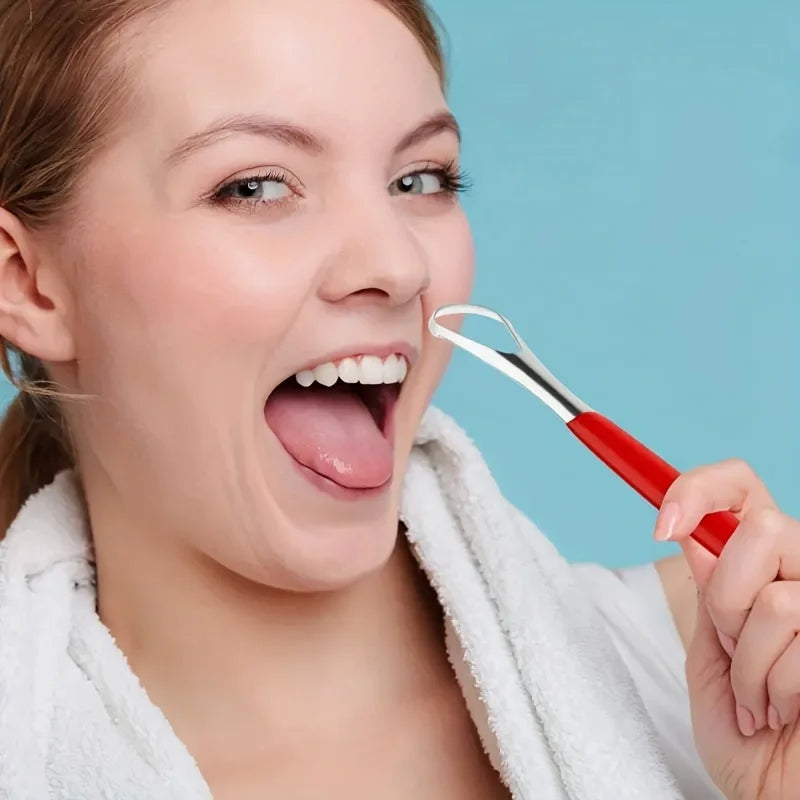 A Stainless Steel Tongue Scraper Designed to Bad Breath, This Reusable Oral Hygiene Tool Serves As a Tongue Cleaning Beauty