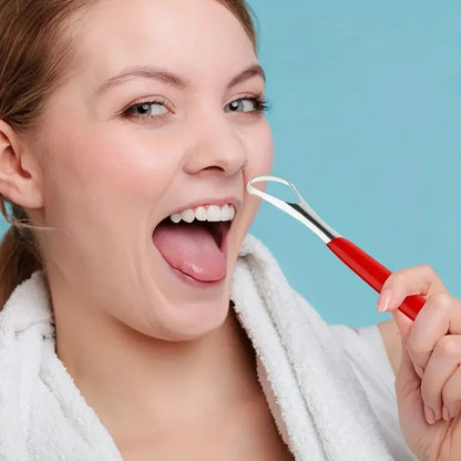 A Stainless Steel Tongue Scraper Designed to Bad Breath, This Reusable Oral Hygiene Tool Serves As a Tongue Cleaning Beauty