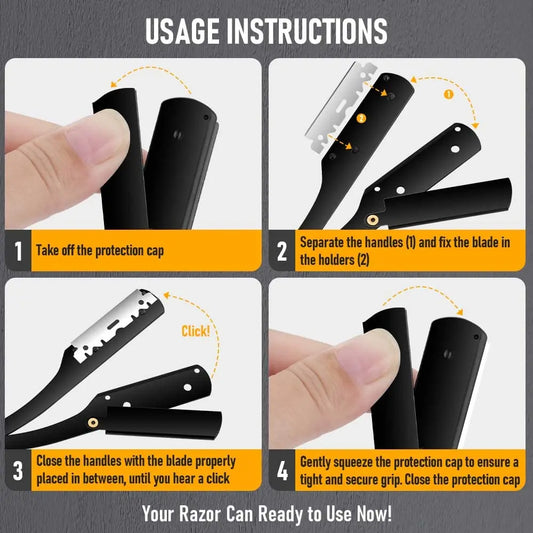 Herrenrasierer, klassischer Klapprasierer, schwarz, Achsel- und Schamhaarrasierer, Edelstahl, Halter