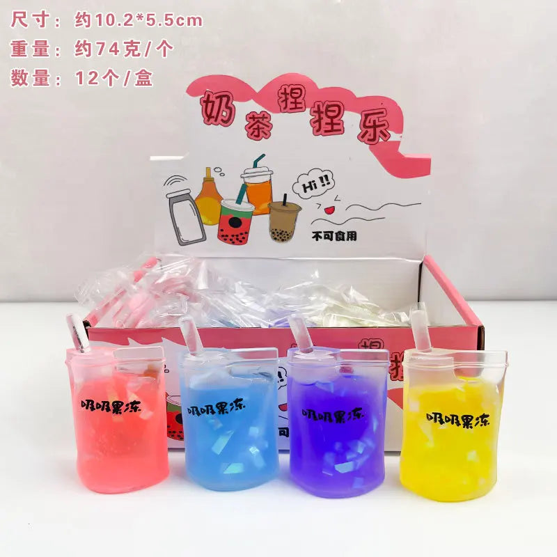 Summer Kawaii Squishy Big Milk Tea Cup Anti-Pressure Pinching Squeeze Kids Toy Fruit Cup Sensory Stress Relief Water Polo Gift