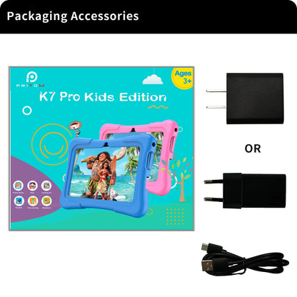 PRITOM Tablet for Kids 7 Inch Android 11 32 GB WiFi Bluetooth Dual Camera Educational Software Installed with Proof Case