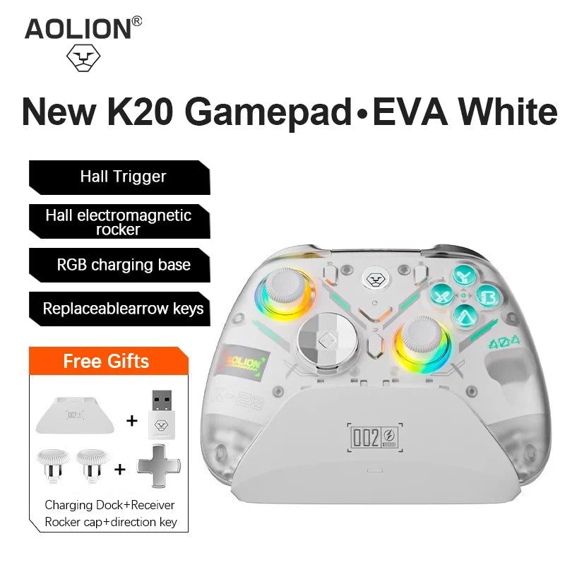 Aolion K20 RGB Wireless Gaming Controller With Charging Dock Gamepad Hall Effect Joystick Trigger For Switch 2/PC/Phone/Switch