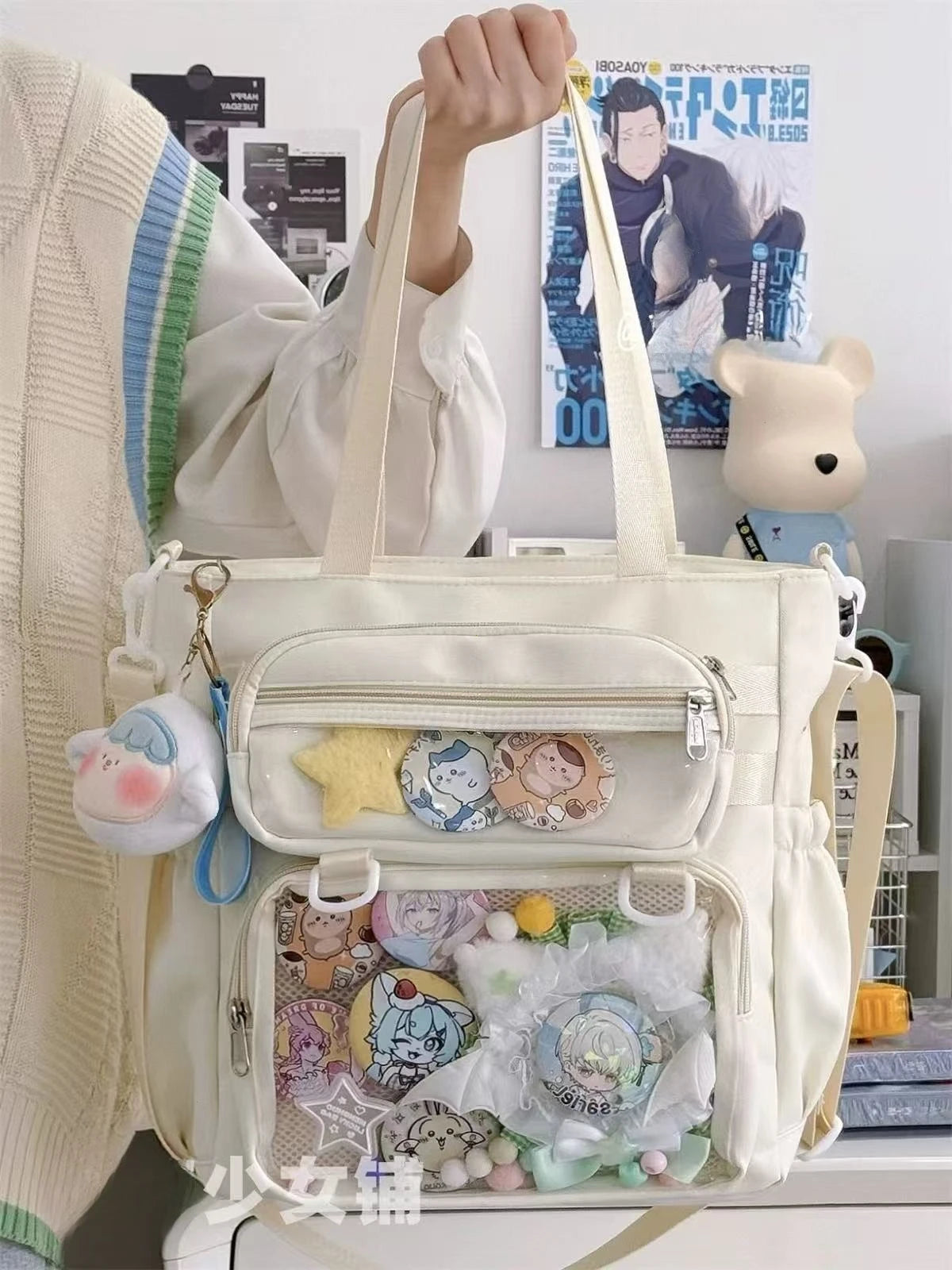 Japanese Transparent Ita Bag Handbag Women Anime Portable Large Capacity Girls Shoulder Tote Bag Nylon Crossbody Bags ItaBag