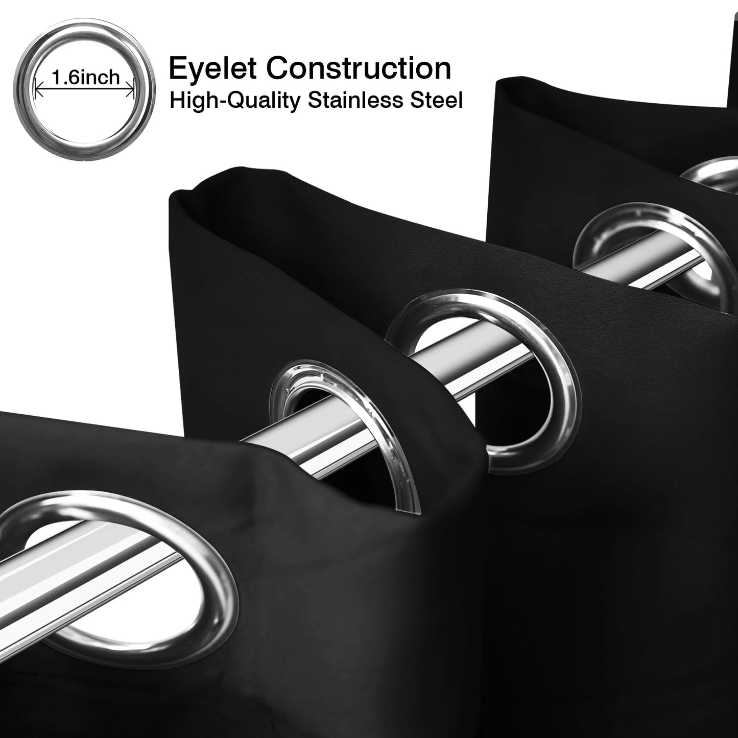 Blackout Curtains 2 Panels Thermal Insulated Grommet Darkening Drapes Solid Black Long Curtain for Bedroom Window Living Room