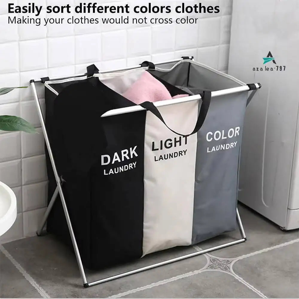 Großer Wäschekorb/Wäscheorganizer, faltbar, hell/dunkel, 3 Fächer