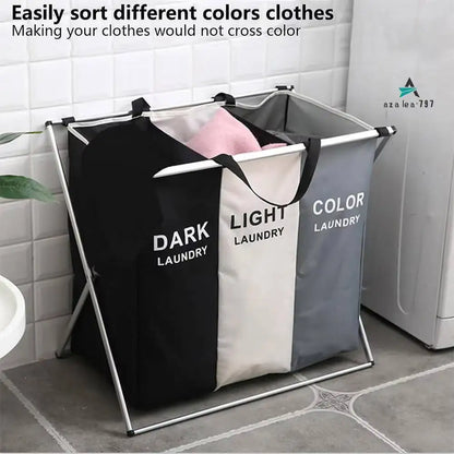 Großer Wäschekorb/Wäscheorganizer, faltbar, hell/dunkel, 3 Fächer