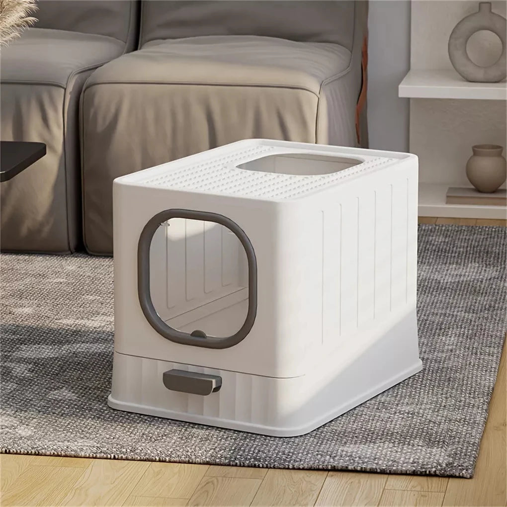 Leak-proof Enclosed Cat Litter Box Pull Drawer Kitten Training Toilet with Scoop and Lid Anti-Splashing