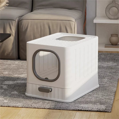 Leak-proof Enclosed Cat Litter Box Pull Drawer Kitten Training Toilet with Scoop and Lid Anti-Splashing