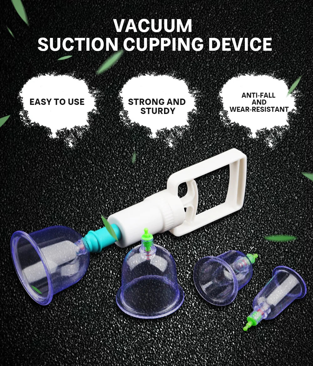 Vacuum Cupping Massage Kit w/ Pump Gun - 6 Suction Cups for Back, Body Therapy, Anti-Cellulite & Detox