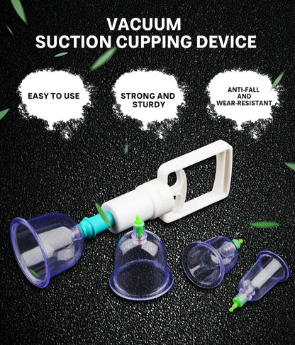 Vacuum Cupping Massage Kit w/ Pump Gun - 6 Suction Cups for Back, Body Therapy, Anti-Cellulite & Detox