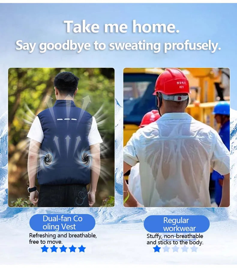 Summer Cooling Fan Workwear, Unisex Short Sleeve, Outdoor Sun Protection & Cooling Vest with Built-in Fans