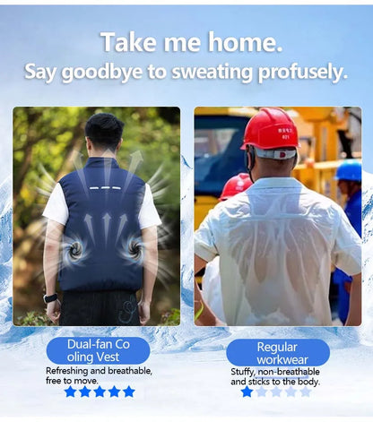 Summer Cooling Fan Workwear, Unisex Short Sleeve, Outdoor Sun Protection & Cooling Vest with Built-in Fans