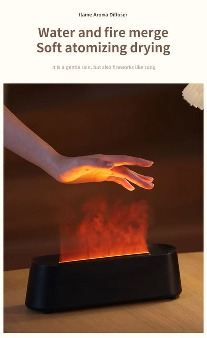 Luftbefeuchter mit Flammen-Aromatherapie-Diffusor, der ätherische Öle in 7 Farben aufnehmen kann, mit Timer und USB-Anschluss für den Schreibtisch.
