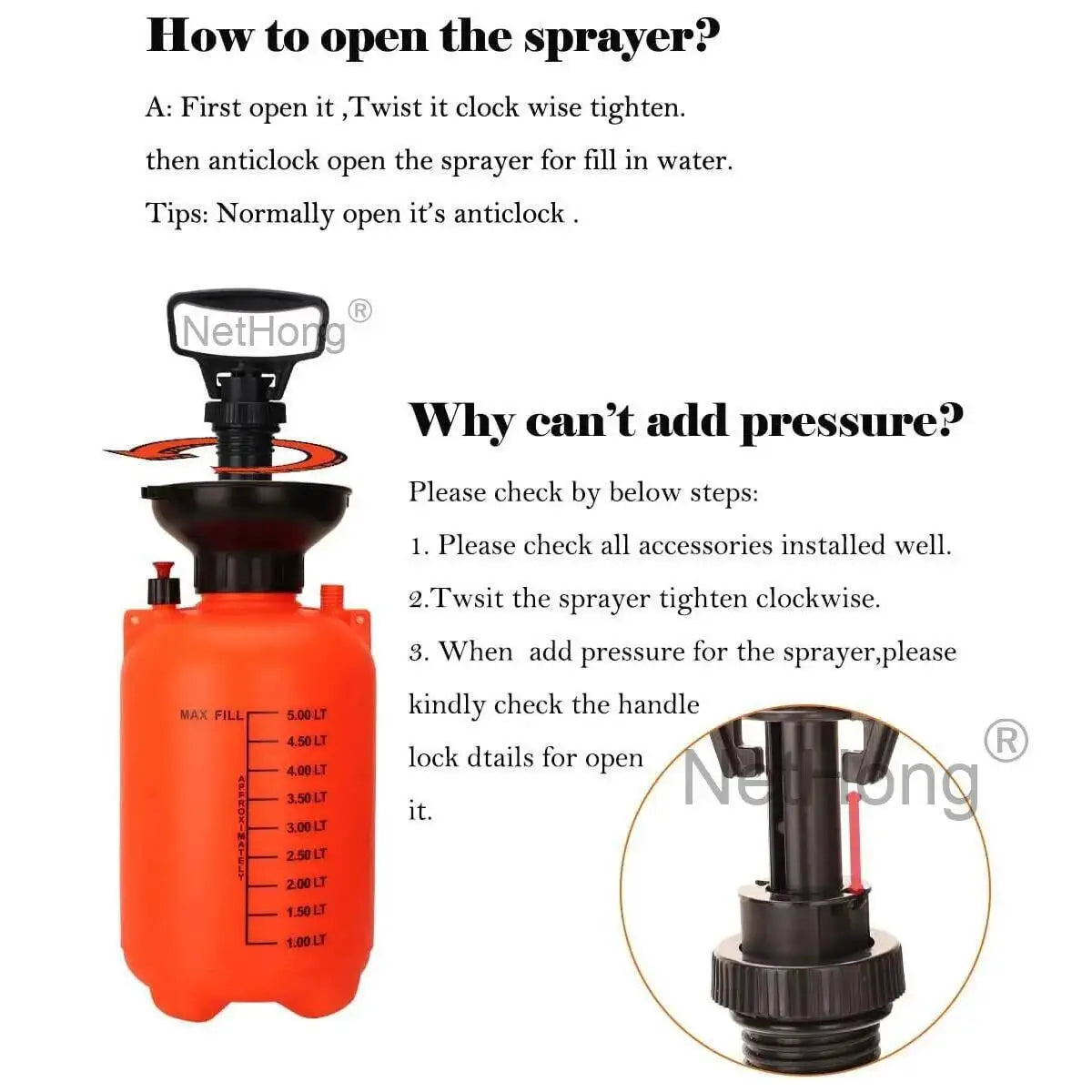 NEW 5 Litre Pressure Weed Killer Sprayer Garden Spray Bottle Chemical Water UK.