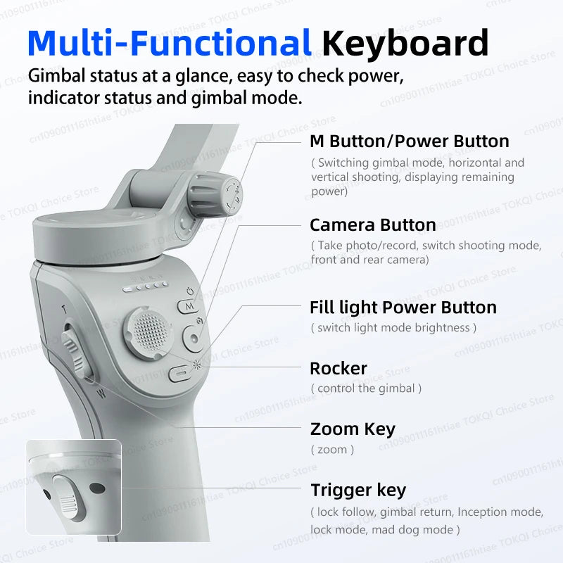TOKQI M01 3-Axis Anti-Shake Handheld Gimbal Phone Stabilizer Foldable Holder Selfie Tripod with Fill Light for iPhone Smartphone