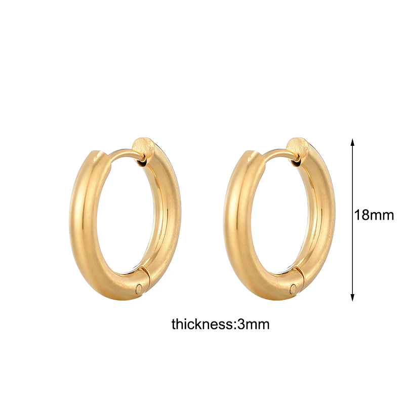 Classic Stainless Steel Hoop Earrings For Women Men Heart Star Oval Rectangle Round Triangle Gold Color Punk Hip Hop Jewelry