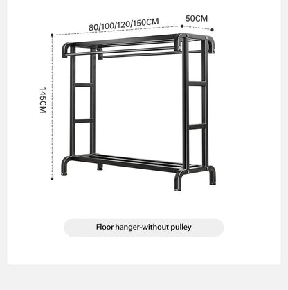 Movable Coat Rack With Universal Wheels Multifunctional Double-deck Simple Clothes Hanger Floor-Standing Bedroom Wardrobe