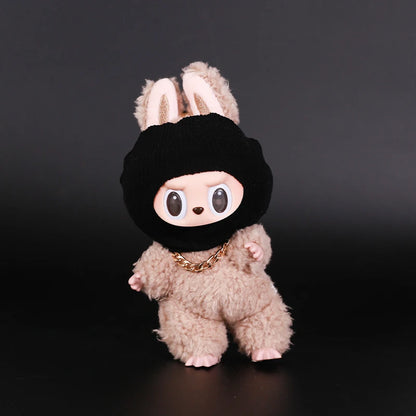 For Labubu Clothes Accessories Trendy Cool Cute Fun and Funny Style Black Knit Hat and Necklace Street Fashion Doll Accessories