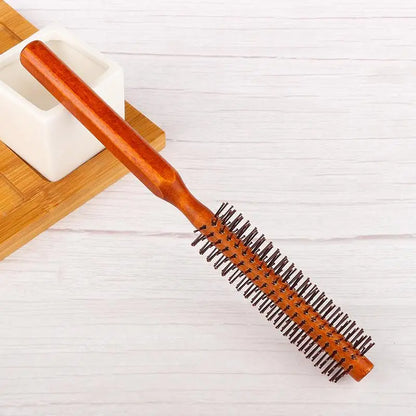 Bristle Wooden Curly Hair Comb Natural Boar Bristle Rolling Brush Round Barrel Blowing Curly Hairbrush Hair Styling Tool