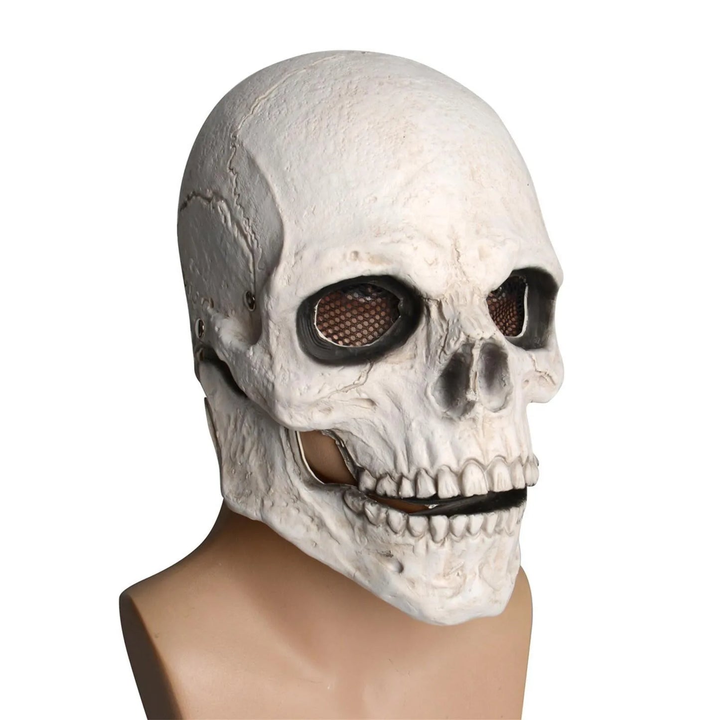 Halloween Skull Mask Latex Helmet Creepy Headgear Decorative Moving Jaw Skeleton