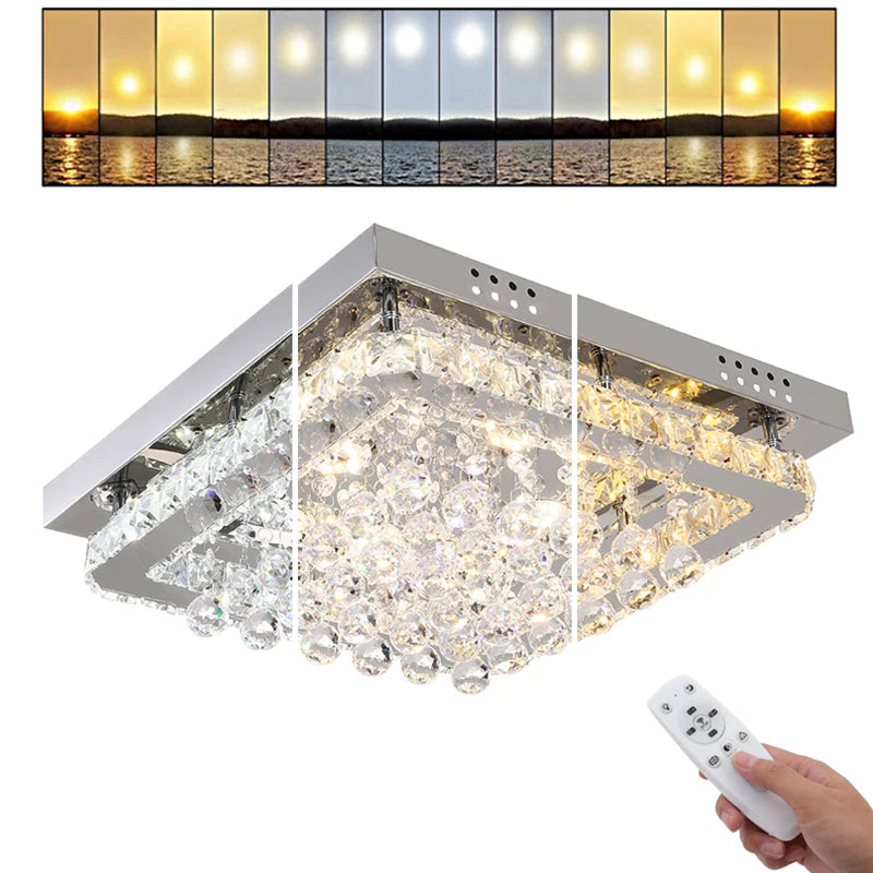 KOMORE Modern Fancy Crystal LED Flush Mount Ceiling Light Fixture, Cool White / Stepless Dimming for Office, Living Room