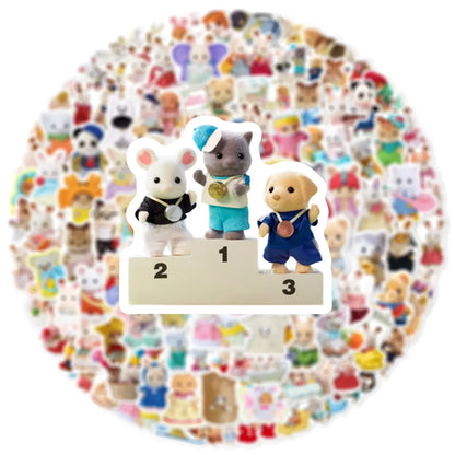 100PCS Cute Sylvanian Families Stickers Kawaii Graffiti Sticker Decoration DIY for Water Bottle Phone Diary Decals Kid Toy Gift