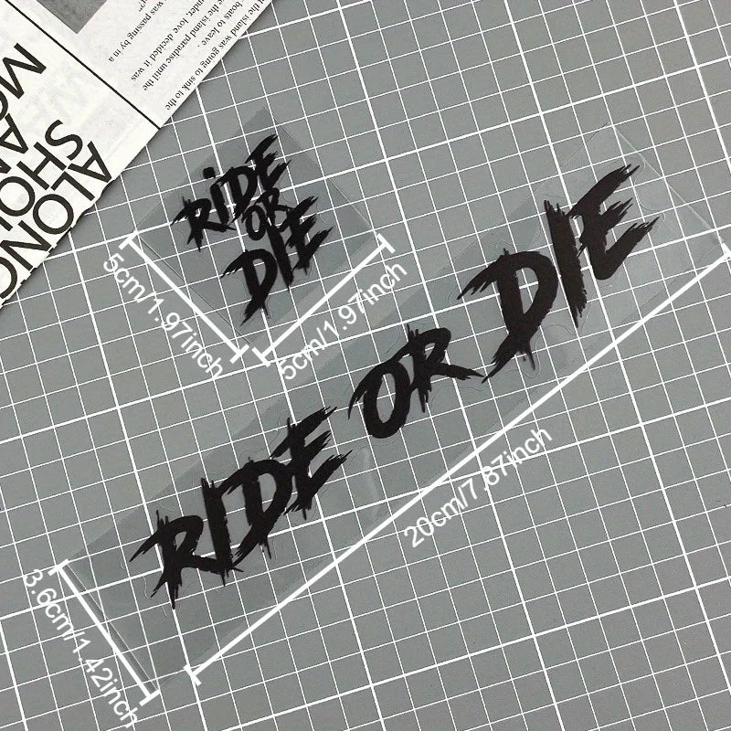 2PCS RIDE OR DIE Motorcycle Stickers Waterproof for Motorbike Helmet DIY Road Bicycle Top Tube Frame Self-adhesive Vinyl Decals