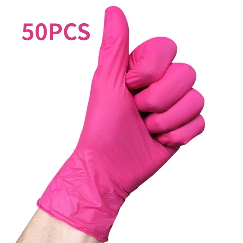 50/100PCS Disposable Pink Nitrile Gloves for Hairdressing Manicure Washing Cars Waterproof Dishwashing  Kitchen Tools Latex Free