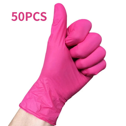 50/100PCS Disposable Pink Nitrile Gloves for Hairdressing Manicure Washing Cars Waterproof Dishwashing  Kitchen Tools Latex Free