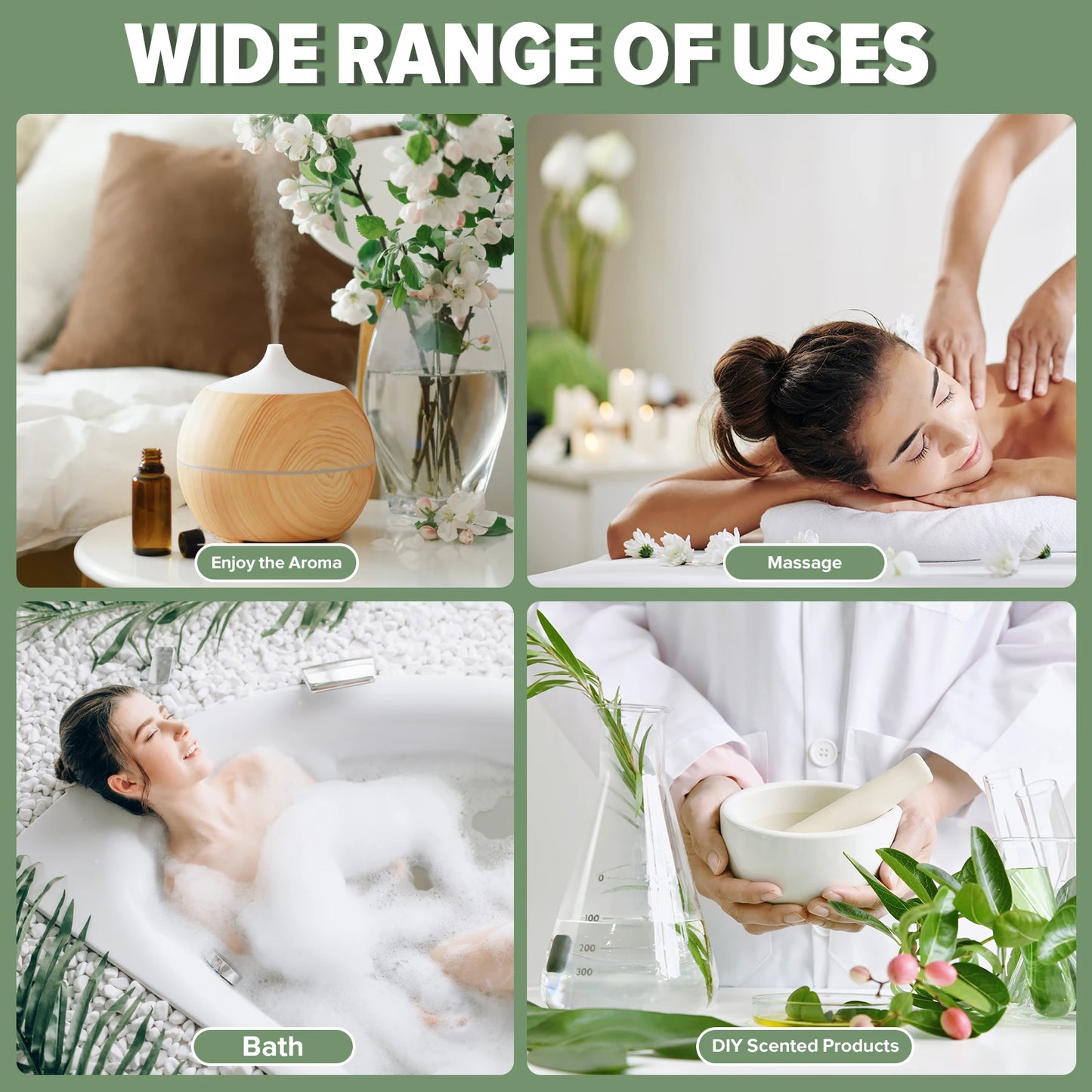 9pcs 10ml Diffuser Aroma Oil Pure Natural Essential Oils Gift Set Kit Rose Lavender Jasmine Eucalyptus Vanilla Mint Ylang Ylang