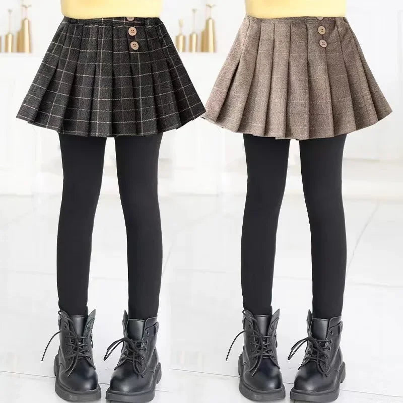 Girls Fleece Skort - Thickened Winter Leggings with Poodle Skirt | Warm Autumn & Winter Bottoms