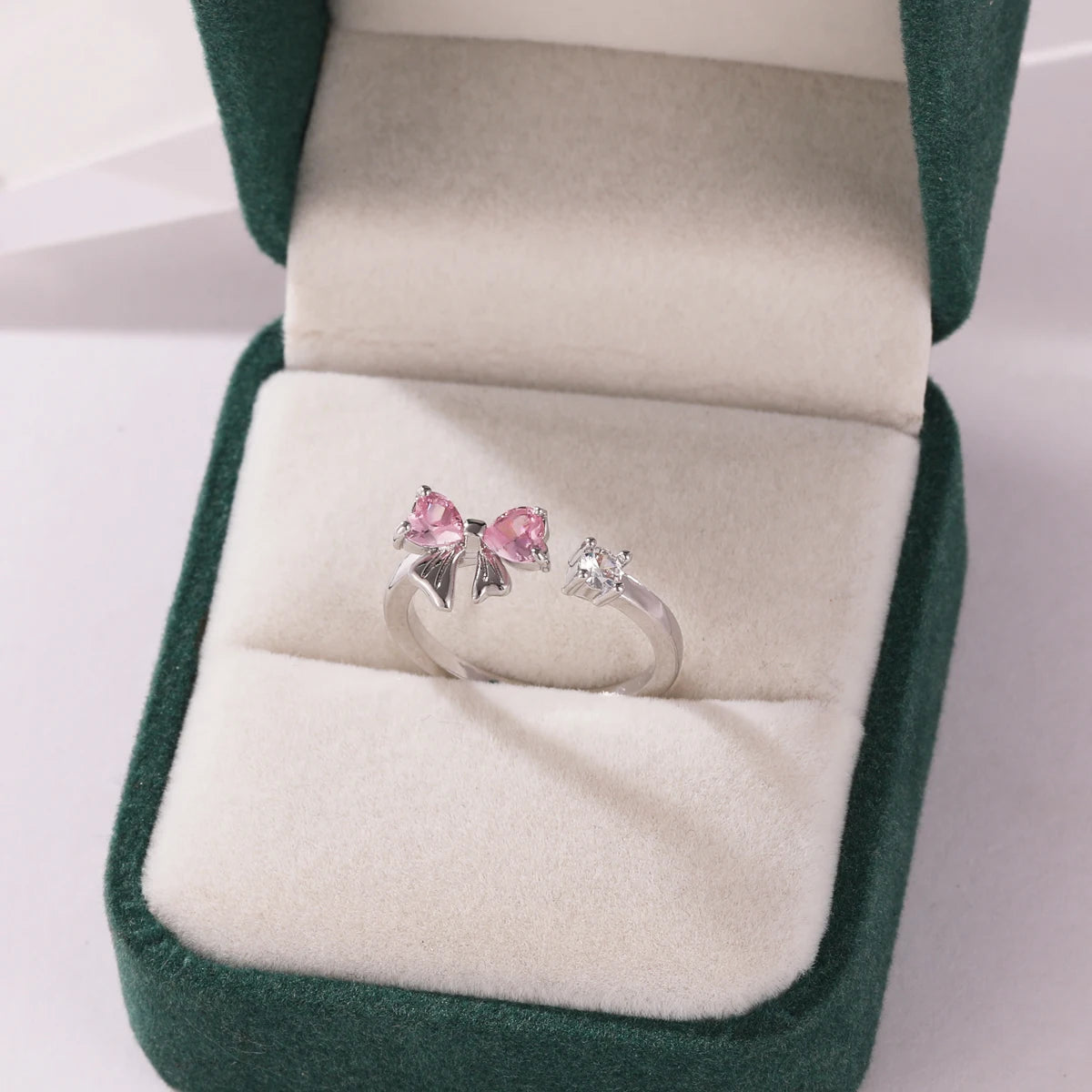 Pink Zircon Bow Heart Rings For Women Gold Plated 18K Plated Adjustable Heart Ring 2026 Trend Wedding Aesthetic Jewelry Gift