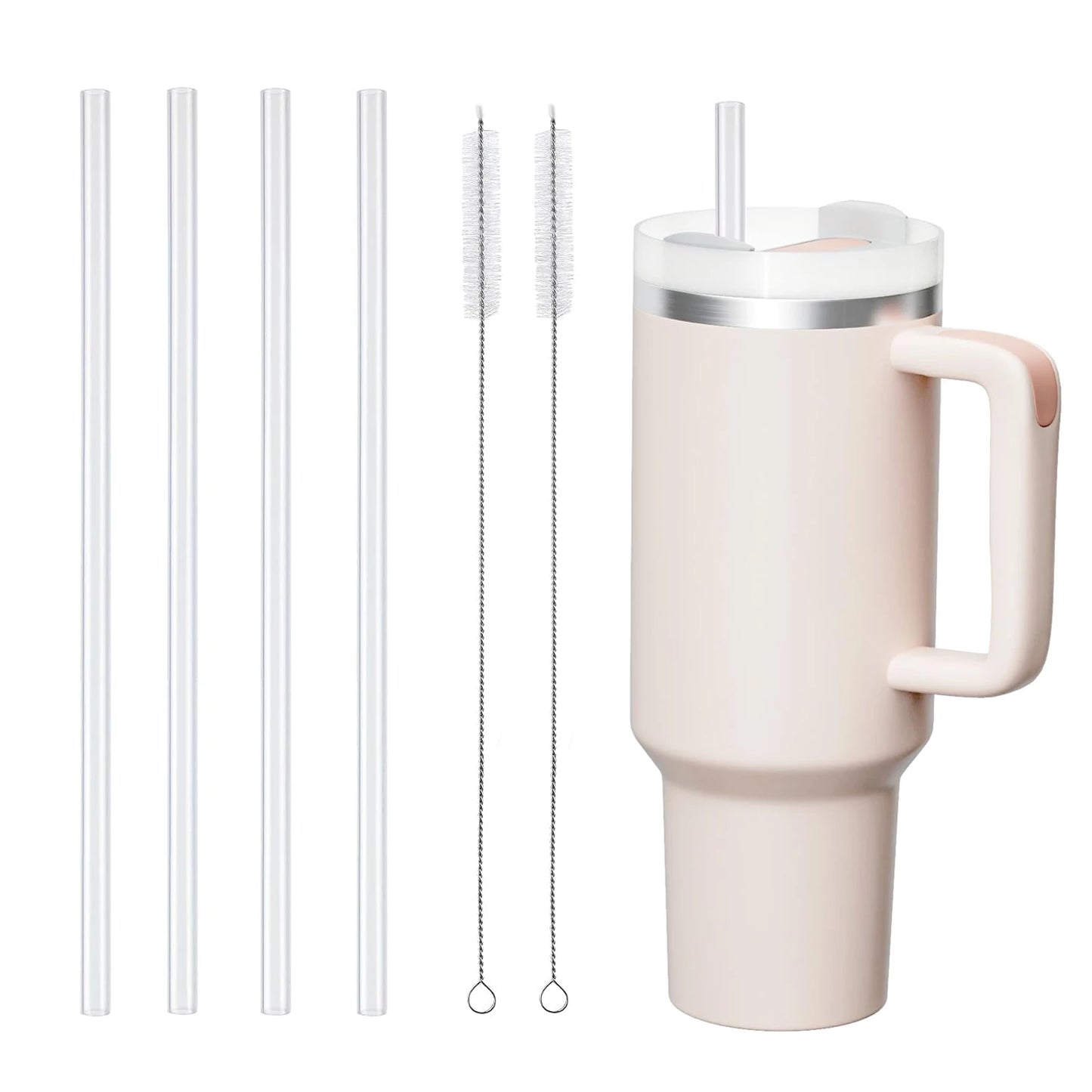 Stanley Cup Replacement Straws 40oz - 12 Pack Clear Reusable Straws with 2 Cleaning Brushes