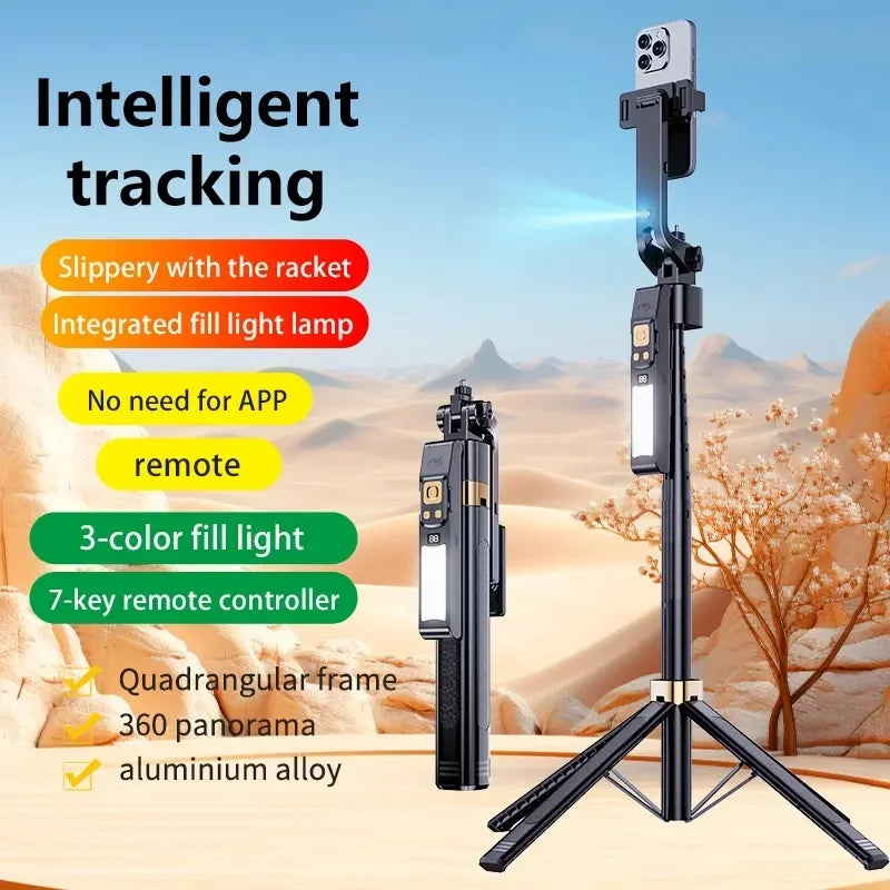 LISCN 1.8m 360 Gimbal Selfie Stick AI Intelligent Auto Face Tracking Tripod Stabilizer Phone Tripod with LED Fill Light