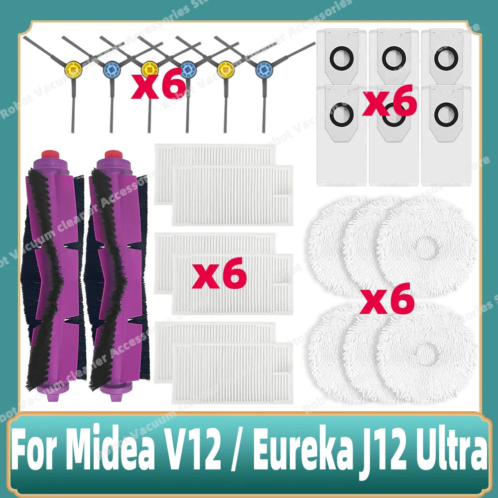 Compatible For 미디어 Midea V12 / Eureka J12 Ultra Main Side Brush Mop Cloth Filter Dust Bag Accessories Spare Replacement Parts