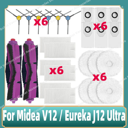 Compatible For 미디어 Midea V12 / Eureka J12 Ultra Main Side Brush Mop Cloth Filter Dust Bag Accessories Spare Replacement Parts