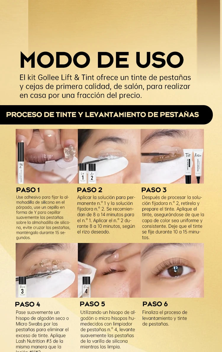 Gollee Lash and Brow Tinting Kit Classic Black Natural Eyelash Lifting Perm Treatment Makeup Set 4-6 Weeks For Lash Curler Perm