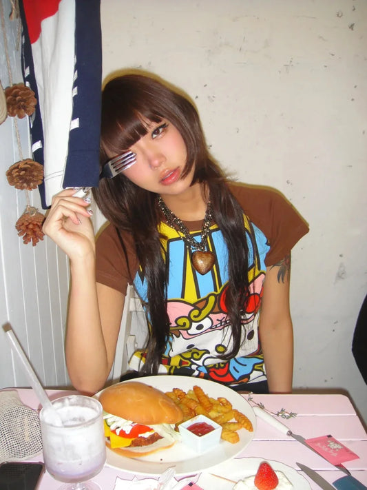 Sanrio Hello Kitty New Anime Fashion Short Tops Y2k Summer Cute Tees Cartoon Printed High Street Gothic Short Sleeve T-shirts