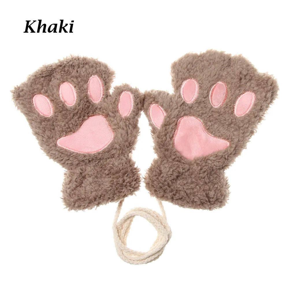 1Pair Winter Fluffy Cat Paw Children Gloves Cute Fingerless Warm Plush Mittens Fashion Warm Lovely Gloves for Girls 9 Colors