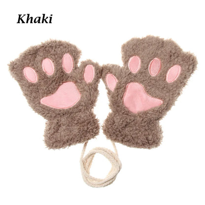 1Pair Winter Fluffy Cat Paw Children Gloves Cute Fingerless Warm Plush Mittens Fashion Warm Lovely Gloves for Girls 9 Colors