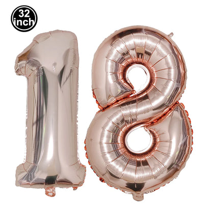 Number 18 Balloon 18 Digit Balloon Eighteen Figure Blue Green 18th Birthday Big Large Red Rose Golden Black Colorful 32inch Ball