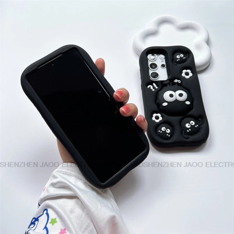 3D Black briquettes Grip Tok Holder Silicon Soft Phone Case For Samsung Galaxy S25 Ultra S24 S23 Ultra S21 FE