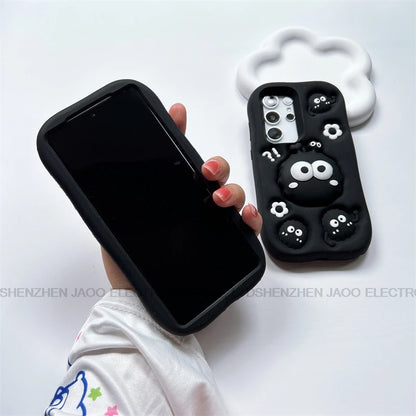 3D Black briquettes Grip Tok Holder Silicon Soft Phone Case For Samsung Galaxy S25 Ultra S24 S23 Ultra S21 FE