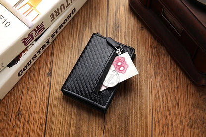 Men Wallet for Apple Airtag RFID Blocking Card Holder  Air Tag Wallet Business Pop Up Slide Cardholder Case with Zip Coin Purse