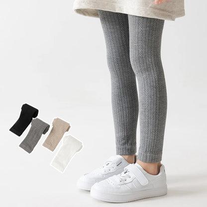 Girls Leggings Tights - Knitted Cotton Solid Color Pantyhose for Kids Spring Autumn