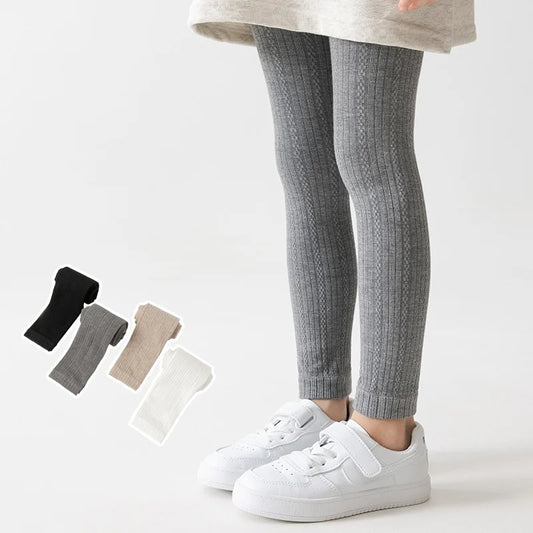Girls Leggings Tights - Knitted Cotton Solid Color Pantyhose for Kids Spring Autumn