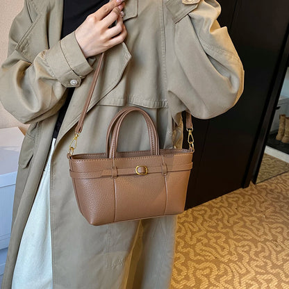 Brand Women's Bag Luxury Designer Handbag PU Buckle Design Top Handle Bag Large Capacity Stylish Satchel Solid Shoulder Bag 2025