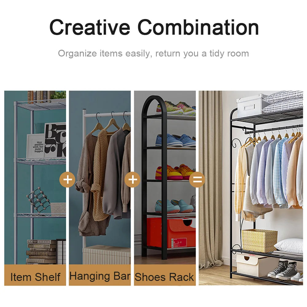 Heavy Duty Clothes Rack, Coat Stand Hanger, Garment Organizer Closet, Metal Storage Shelves, Strong Load 110lbs