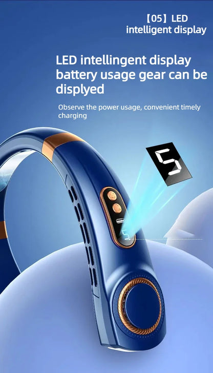 JKUOO Portable Neck Fan,Hands Free Bladeless Fan with LED 4 Cooling Plate,Personal Fan 4000mAh Battery USB Rechargeable